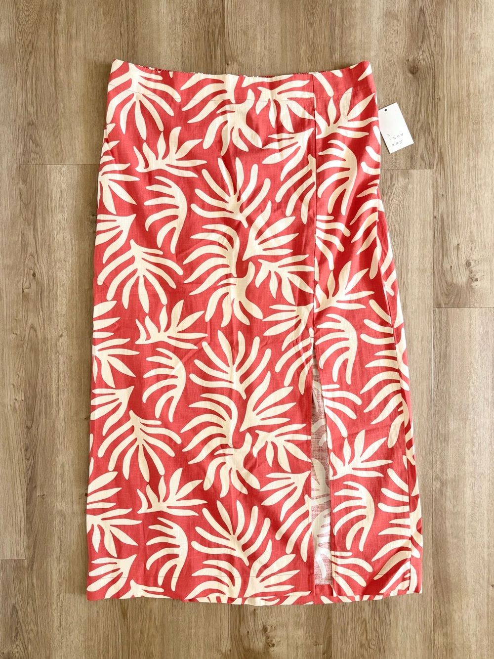 Red and Cream Leaf Print Skirt Women’s XL A New Day Coastal Tropical
